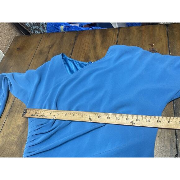 ST. JOHN Blue Ruched Knit Silk Blend Sheath Dress Size 4 - Picture 6 of 13
